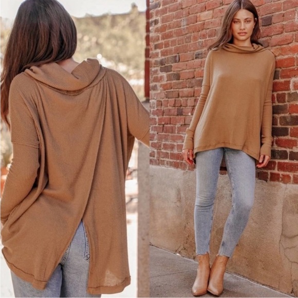 🆕 FREE PEOPLE Oversized Cowl Neck Knit Sweater “Juicy" Top Sz L - Picture 7 of 10